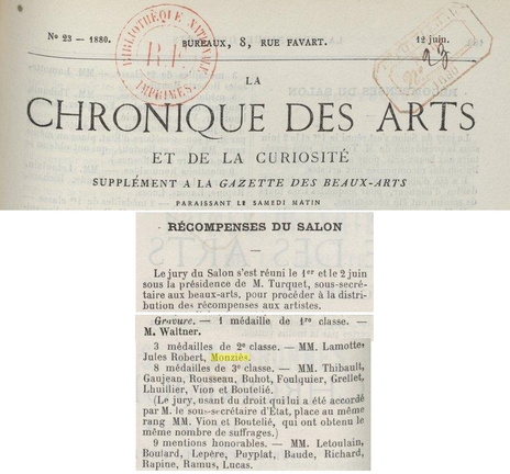 Récompenses pour les graveurs en 1880