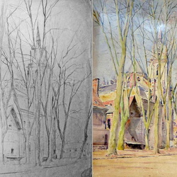 Aquarelles avec études en regard