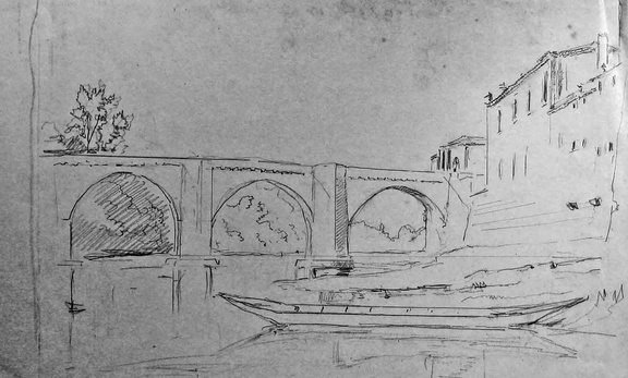 Barque devant un pont