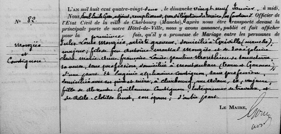 Bans de mariage de Louis Monzies